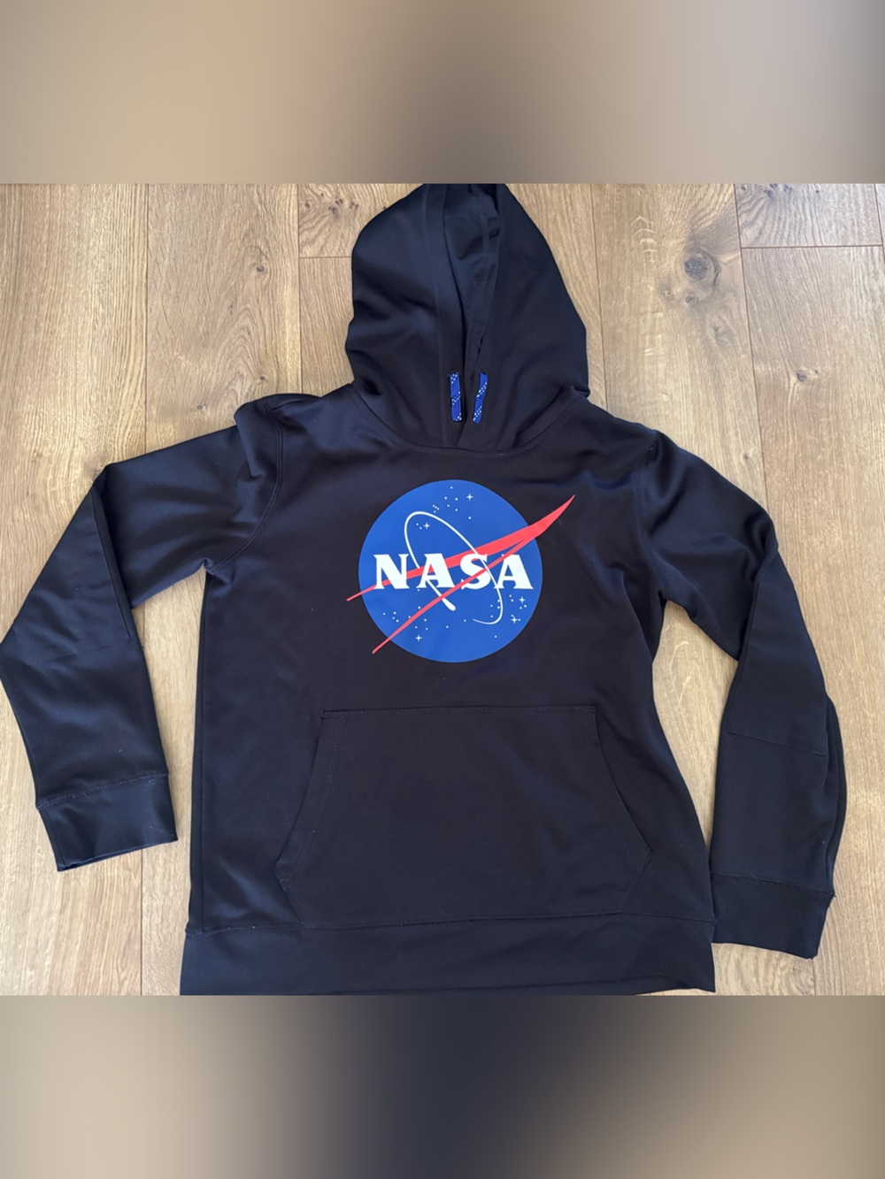 Lands' End Black Hoodie with Blue Drawcord
